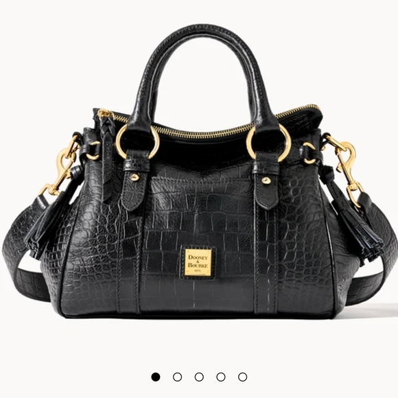 Dooney & Bourke Black Croc-Embossed Satchel - Picture 1 of 6